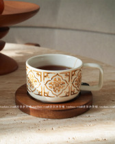 Retro Phase Homesy Wood Ceramic Coffee Cup Saucer Afternoon Tea Cup With Iron Raffin Cup Breakfast Cup Medieval Cup