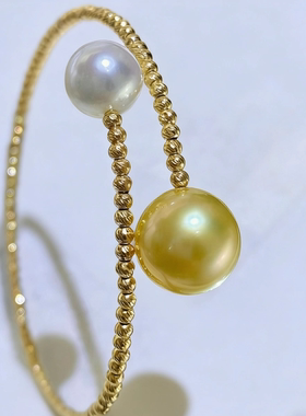 人造南洋珍珠金珠手镯女款2026新款爆款高级感轻奢小众设计感手饰