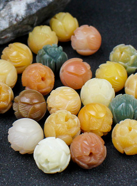 菩提根雕刻莲花吊坠散珠多宝糖果色DIY手串项链佛珠挂件配件饰品