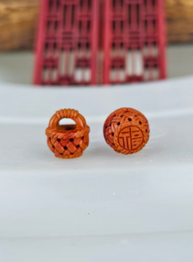 桃篮桃核雕刻平安木挂件花摇篮红绳手链配件野桃核雕编制压福底篮