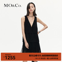 MOCO2023 Winter New Pint Deep V Collar Strap Dew Back Triple Flow Soda Rock Black Dress MBC4DRS020