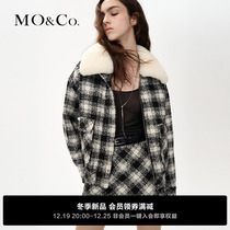 MOCO2023 winter new product can be detached wool leather collar lattice tattoo short with cotton wool fur coat MBC4COT010
