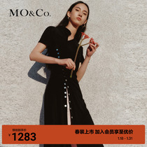 (New Chinese style) MOCO2024 Spring New Pinched door flap design sense open fork closeted waist one-piece dress MBD1DRST03