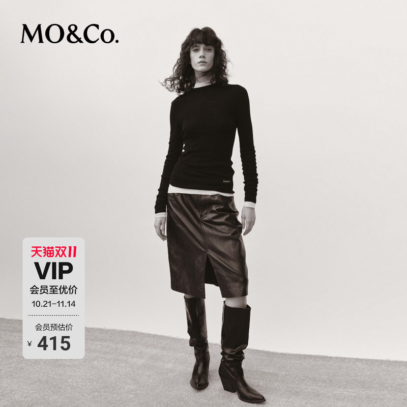 MOCO针织衫绵羊毛山羊绒无缝一体修身圆领打底衫基础款摩安珂