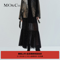 NOIR Series) MOCO2024 Spring New Pint Mulberry Silk Polo Dots High Waist Long Lines Half Body Dress MBD1SKT025