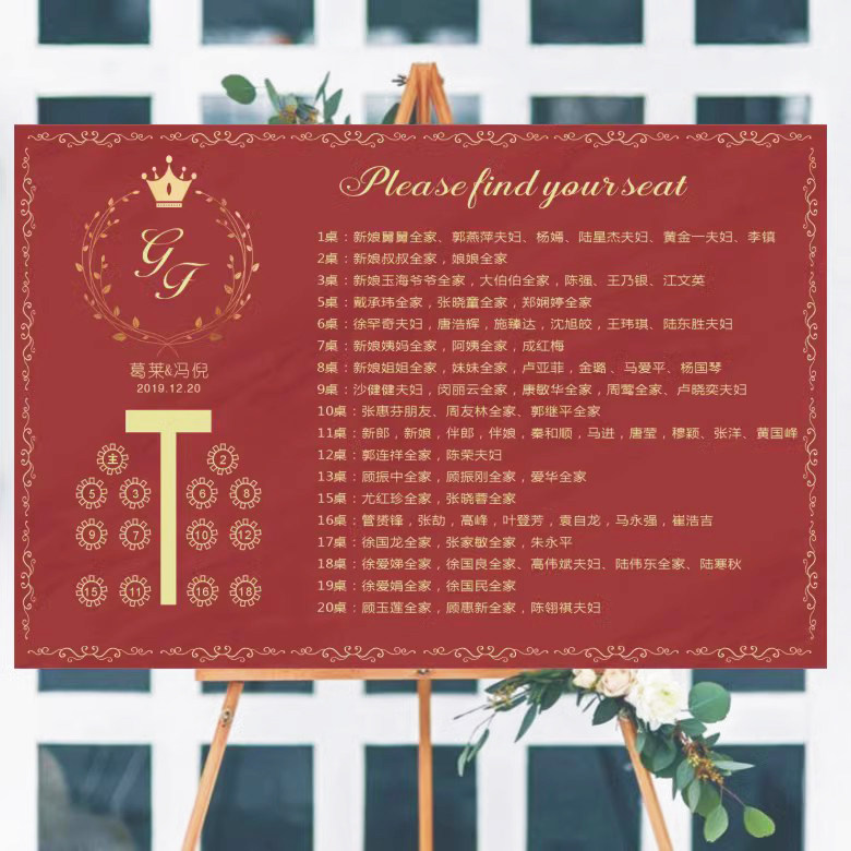 婚宴布置婚礼席位图婚宴座次表婚庆嘉宾名单结婚迎宾牌设计打印KT_虎窝淘