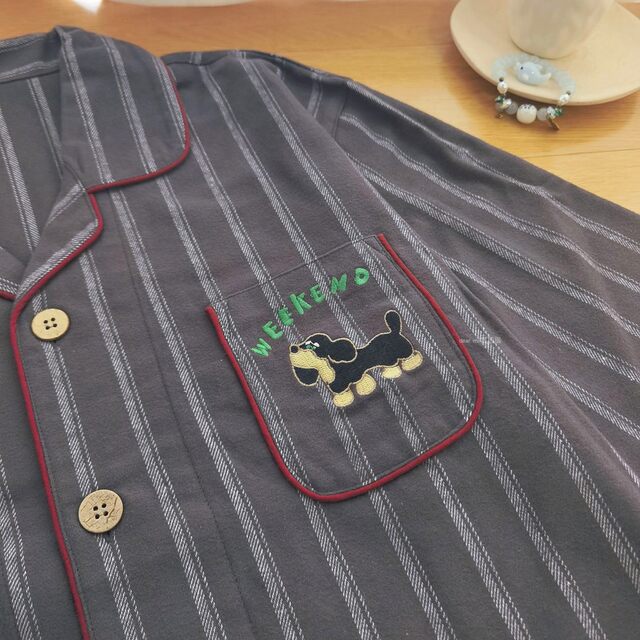 Striped dog ຝ້າຍບໍລິສຸດ brushed velvet pajamas ຄູ່