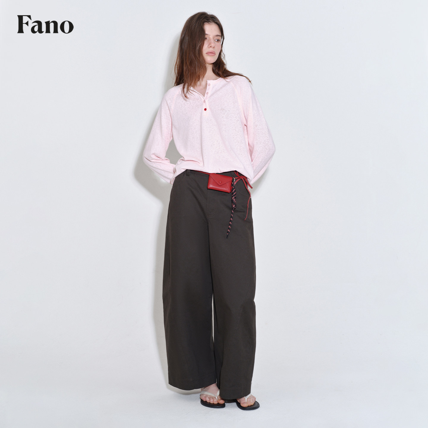 范洛Fano 休闲肌理感雪花棉亮色扣点缀插肩袖亨利领长袖t恤女春季,淘宝优惠券,粉丝福利购,淘宝优惠卷