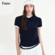 Fano 100 cotton age-reduced college style POLO collar sweater for women 2026 summer puff sleeve lace top