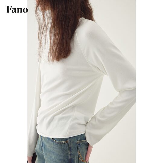 Fan Luo French minimalist style raw edge imitation cashmere T-shirt