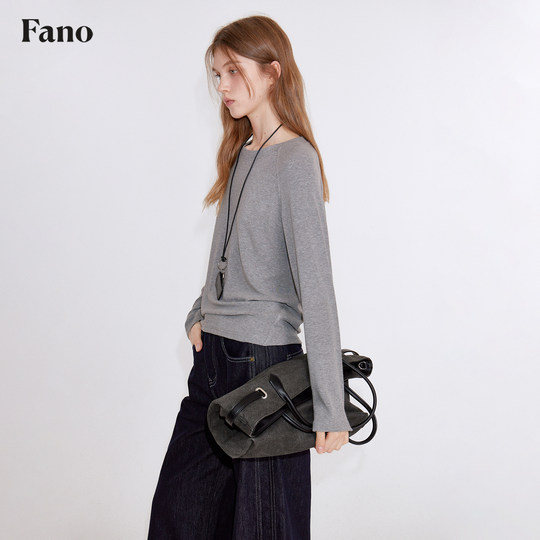 Fan Luo French minimalist style raw edge imitation cashmere T-shirt