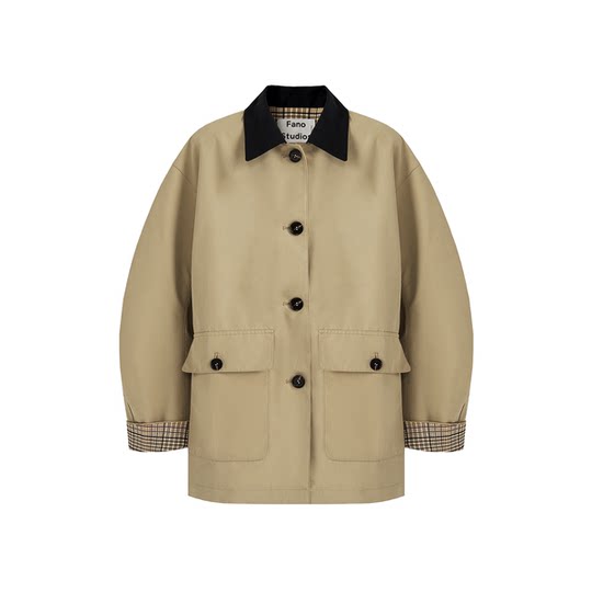 范洛Fano 巴恩风短款风衣女复古设计感2025秋季翻领撞色廓形外套