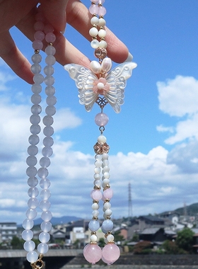 云山雾蝶天然蝶贝蝴蝶流苏项链