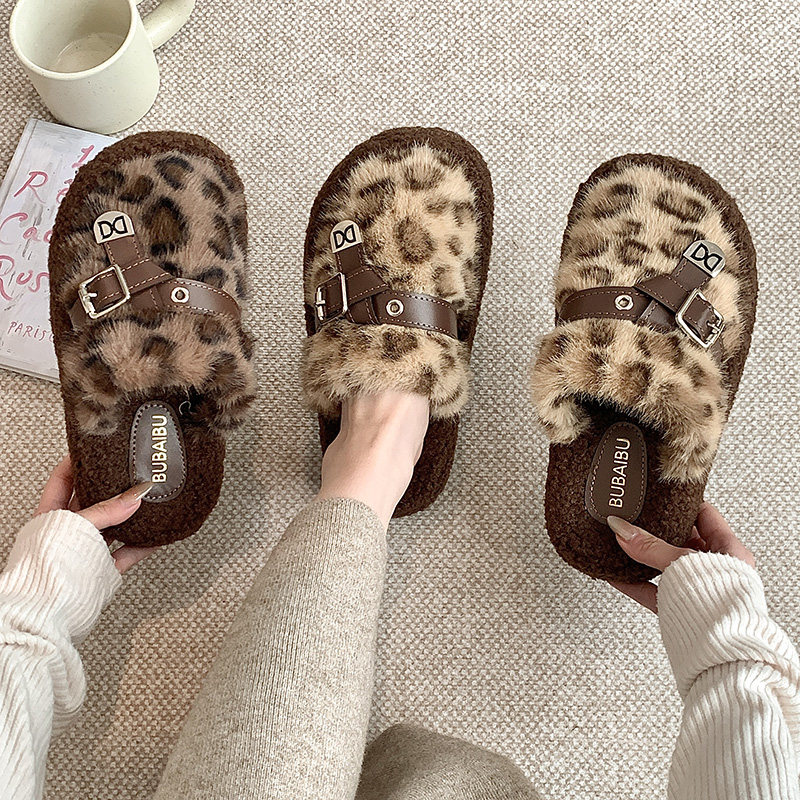 2026年时尚8829半包豹纹百搭外穿软底家居保暖毛毛鞋女拖鞋,淘宝优惠券,粉丝福利购,淘宝优惠卷