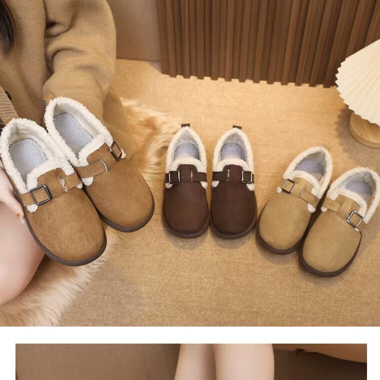 MF博肯鞋女保暖女鞋2024年冬季新款豆豆鞋平底毛毛鞋孕妇鞋棉