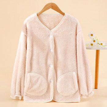 Coral velvet pajama top single piece women's winter velvet thickened outer coat fur coat cardigan flannel home wear