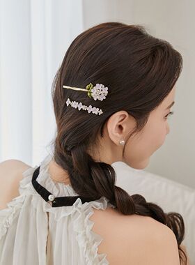 爆款紫藤花韩版轻奢高级感刘海碎发夹精致边夹拍照专用送女友