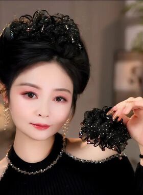 墨韵流光优雅轻奢网纱云朵水晶抓夹时尚黑色鲨鱼夹头饰发夹女批发