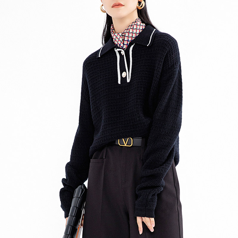 慧兰小香风polo领羊毛衫新款针织衫 慧兰毛针织衫
