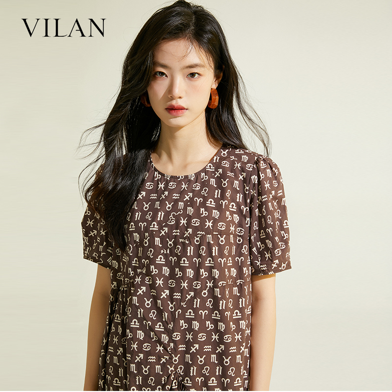 vilan/慧兰商场款连衣裙女气质春新款通勤显瘦印花长裙 - 图1