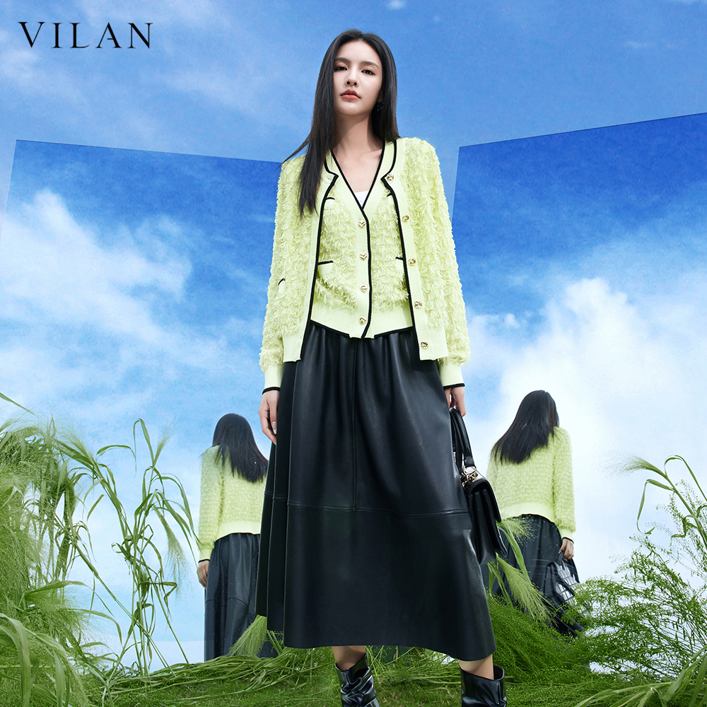 vilan/慧兰PU皮半身裙女中长款高腰A字裙2025春秋新款气质长裙子 - 图3