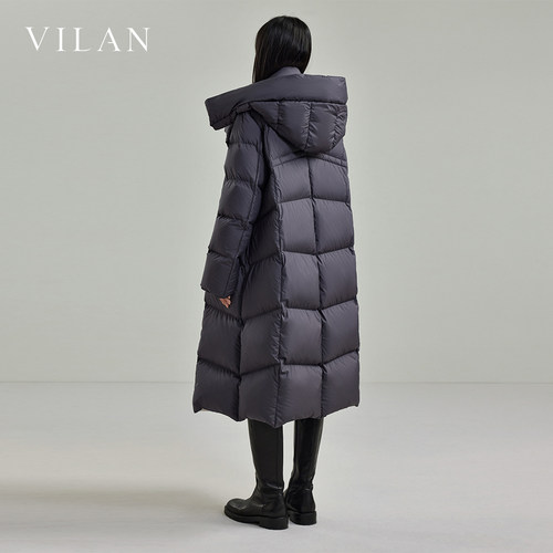 vilan/慧兰白鹅绒长款过膝羽绒服保暖连帽外套女 2025冬季新款 - 图3