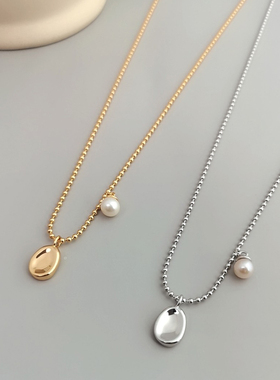 纯银项链 正品女款银饰电镀24k金 时尚潮牌银饰 镶嵌珍珠 搭配