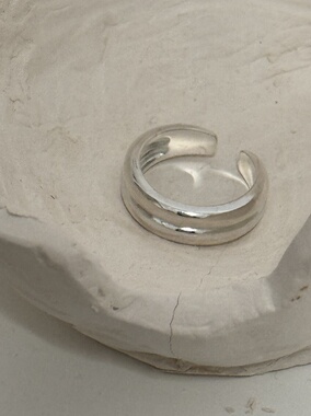 925银双层光面戒指女小众极简开口可调节指环双层素圈高级感叠戴