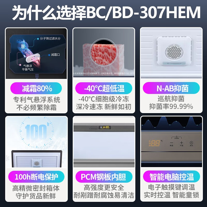 海尔冰柜家用大容量307升微霜非无霜零下-40度超低温小型全冷冻柜 - 图3