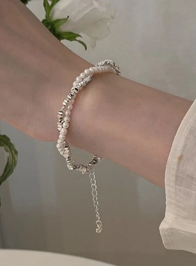 s925纯银手链女碎银几两爱心手饰手串小众设计冷淡风简约手镯配饰