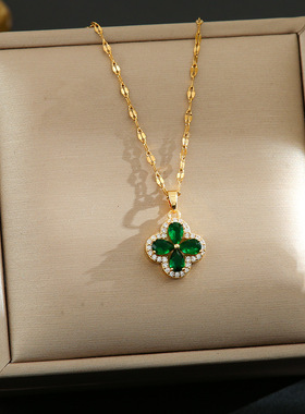 新款紫罗兰四叶草项链时尚百搭锁骨链女轻奢设计高级感工厂批发