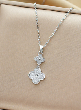 韩版热卖流苏四叶草轻奢钛钢项链女小众设计感ins个性锁骨链饰品