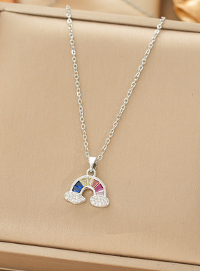 项链女网红七彩甜美彩虹云朵轻奢风颈链吊坠小众设计感钛钢项链