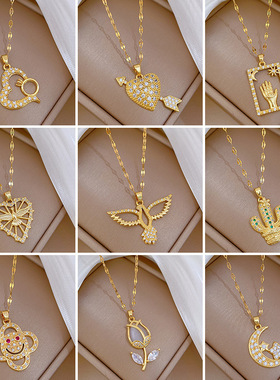 【钛钢】个性轻奢满钻网红气质灵动闪耀项链女 ins简约Luck吊坠