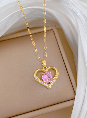 【钛钢】个性气质时尚简约生日礼物ins爱心锁骨微镶项链韩系项链