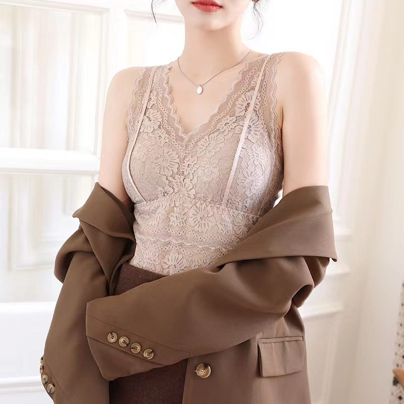 德绒保暖背心V领乳胶杯可拆卸蕾丝美背外穿内搭加绒内衣女可外穿,淘宝优惠券,粉丝福利购,淘宝优惠卷