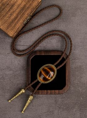 跨境新品宝石bolo tie轻奢波洛项链男女皮绳项坠气质项链