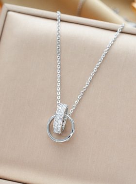 新款双环相扣项链女高级感轻奢ins冷淡风简约钛钢锁骨链微镶百搭