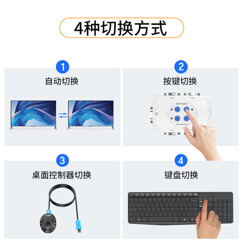 迈拓维矩 KVM切换器4进1出VGA视频切屏器 自动款热键切换 多电脑键鼠屏幕共享器 MT-401KL - 图1