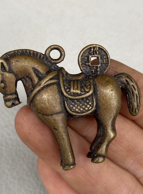 仿古新款黄铜迷你马上有钱马上赢钥匙扣小吊坠项链包挂铜马挂件
