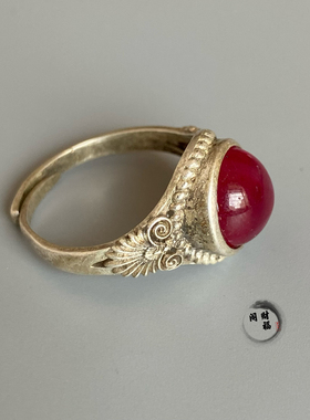 仿古古玩收藏 白铜星光石宝戒指扳指 手工老物件宫廷复古高颜值