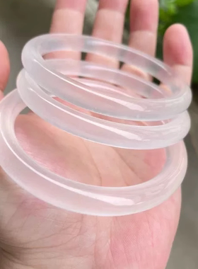 高冰冰透水沫石英岩玉细圆手镯白月光冰种玉石女白冰玉镯子叮当镯