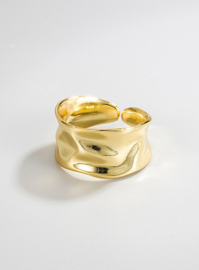 02454小众设计不规则哑光金属开口戒指女 复古个性简约百搭指环潮