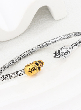 复古做旧个性双头骷颅头手镯女时尚小众设计轻奢百搭开口手环饰品