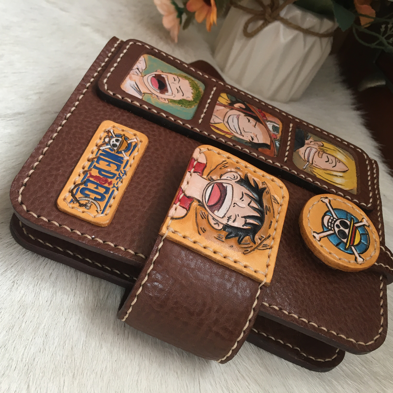 海贼王手账本路飞手工真牛皮记事本动漫笔记本子定制礼物皮雕彩绘 - 图2