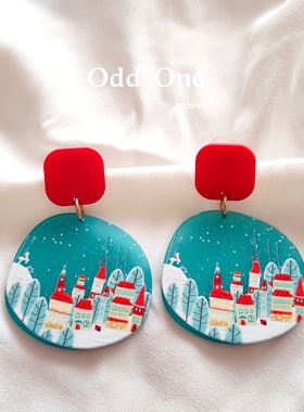 Odd One 撞色亚克力手绘风格冬季恋歌设计感耳环耳饰
