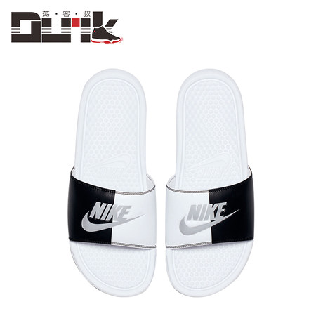 nike slippers black and white