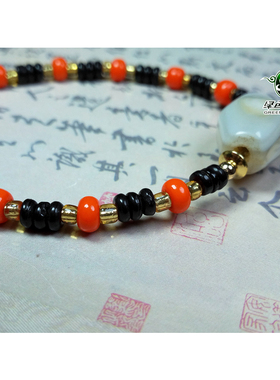 实物拍照wp1062 不还价 清代多棱天然缠丝玛瑙主珠男女手链