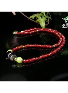 实物拍照mz3629 不还价清代老缠丝玛瑙多棱珠琉璃项链锁骨链