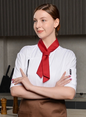 酒店厨师领巾厨房厨师长领结男厨师工作服汗巾红色西餐工作围巾女
